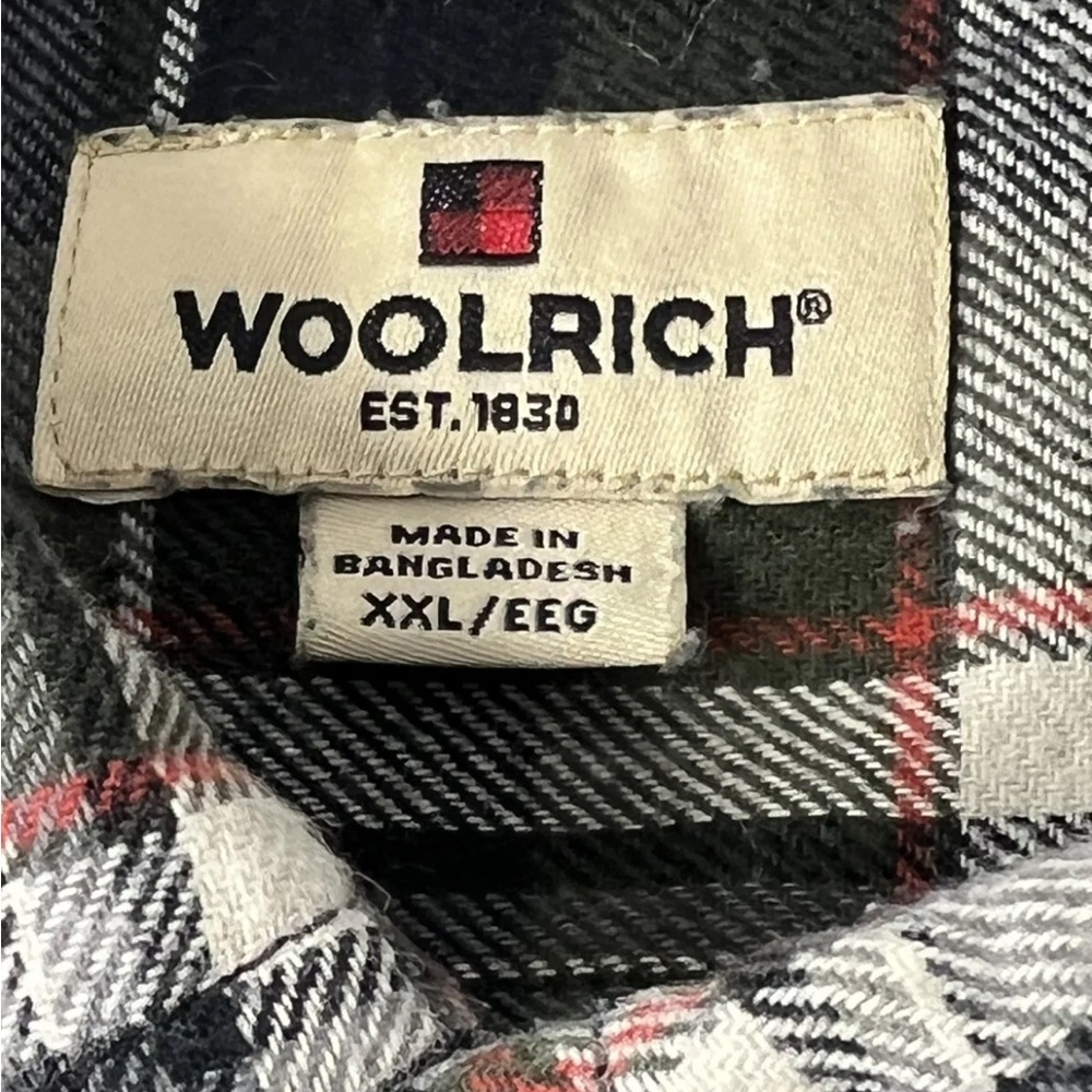 WOOLRICH Men’s Size XXL Button Up Long Sleeve Flannel Plaid Shirt Green Red Gray - Picture 3 of 4